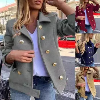 Женский модный однотонный двубортный короткий костюм с лацканами и длинными рукавами, пальто XXL серый