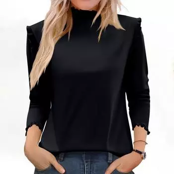 Женский модный однотонный флисовый утолщенный топ с длинными рукавами L чёрный