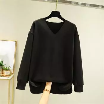 Женский модный однотонный флисовый утолщенный топ с длинными рукавами L чёрный