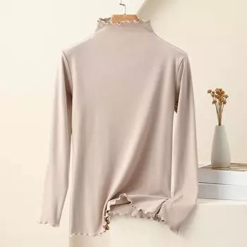 Женский модный однотонный флисовый утолщенный топ с длинными рукавами L бежевый