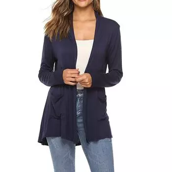 Женский модный однотонный кардиган-жакет с длинным рукавом приталенного силуэта S
