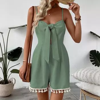 Женский модный однотонный комбинезон без рукавов с открытой спиной L зелёный