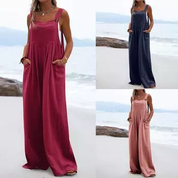 Женский модный однотонный комбинезон на пуговицах, широкие брюки, брюки L тёмно-синий