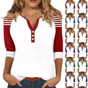 Женский модный однотонный полосатый топ с v-образным вырезом и рукавами реглан на пуговицах и рукавами 3/4 XXXL фиолетовый