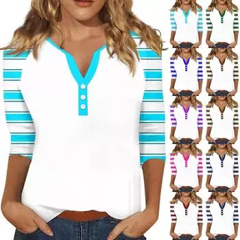 Женский модный однотонный полосатый топ с v-образным вырезом и рукавами реглан на пуговицах и рукавами 3/4 L зелёный