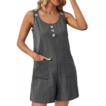 Женский модный однотонный повседневный свободный комбинезон без рукавов с карманами L