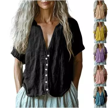 Женский модный однотонный пуловер с V-образным вырезом и короткими рукавами на пуговицах XL жёлтый