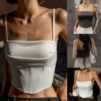 Женский модный однотонный сексуальный жилет без рукавов с открытой спиной в полоску и бретельками L коричневый