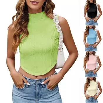 Женский модный однотонный сексуальный жилет без рукавов с полувысоким круглым вырезом и топом M