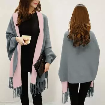 Женский модный однотонный шарф с кисточками в стиле ретро, двусторонний шарф с длинным рукавом, шаль One Size серый