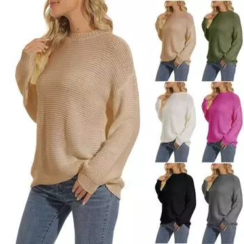 Женский модный однотонный свитер с круглым вырезом и длинными рукавами S