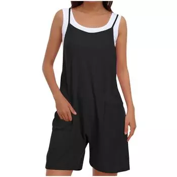 Женский модный однотонный свободный повседневный комбинезон с широкими штанинами S чёрный