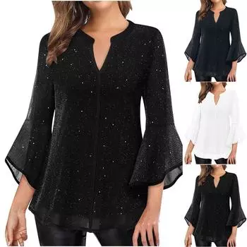 Женский модный однотонный свободный топ с рукавом 3/4 M