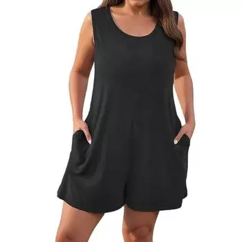 Женский модный однотонный свободный жилет без рукавов, повседневный комбинезон большого размера XXL чёрный