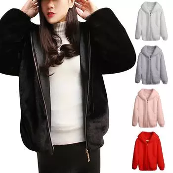 Женский модный однотонный теплый свободный плюшевый утолщенный кардиган с капюшоном, свитер с длинным рукавом, плюшевое пальто L красный