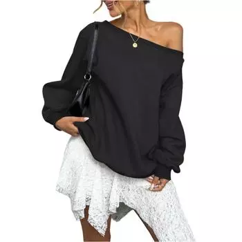 Женский модный однотонный топ с длинным рукавом XXL чёрный