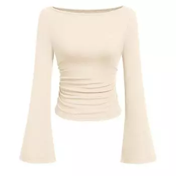 Женский модный однотонный топ с длинными рукавами-клеш XXL бежевый