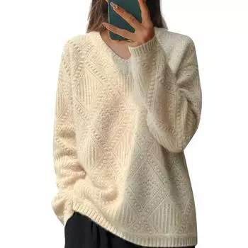 Женский модный однотонный трикотажный свитер с V-образным вырезом, повседневный свитер L бежевый