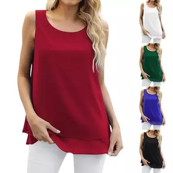 Женский модный однотонный жилет без рукавов с круглым вырезом и топом XXL синий