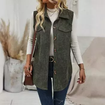 Женский модный однотонный жилет с воротником и кардиганом, повседневный жилет без рукавов для работы L армия зеленый