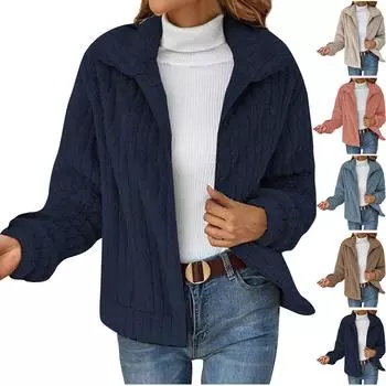 Женский модный осенне-зимний плюшевый кардиган с короткой курткой на молнии с лацканами L бежевый