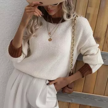 Женский модный осенне-зимний свитер с вязаным пуловером в стиле пэчворк S