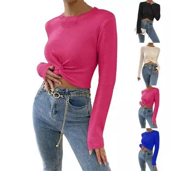 Женский модный плиссированный свитер с длинным рукавом и зауженным кроем для спорта и отдыха L чёрный