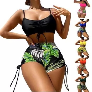 Женский модный пляжный сексуальный многоцветный купальник бикини с высокой талией