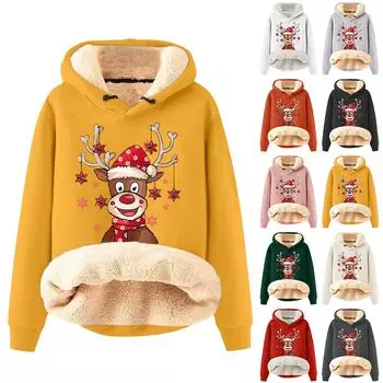 Женский модный плюшевый и утолщенный теплый свободный пуловер с капюшоном с капюшоном M чёрный