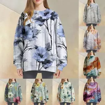 Женский модный плюшевый пуловер с круглым вырезом и длинными рукавами с принтом Love XXXL