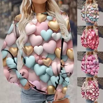 Женский модный плюшевый пуловер с круглым вырезом и длинными рукавами с принтом Love M розовый