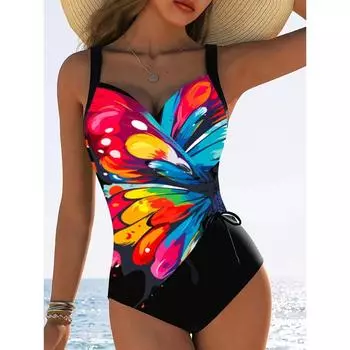 Женский модный полосатый купальник из полиэстера с эластаном, спортивный купальник высокой эластичности, трикотажный монокини без рукавов с перекрещивающейся отделкой спереди S