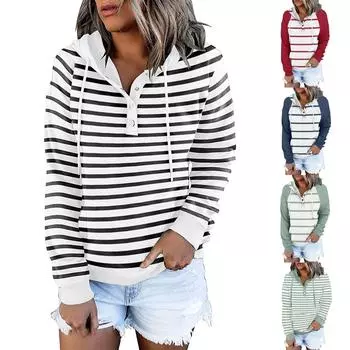 Женский модный полосатый свитер с карманами и длинными рукавами XL чёрный