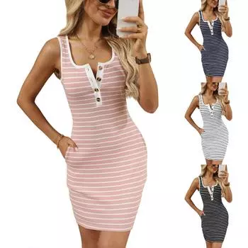 Женский модный полосатый жилет без рукавов, облегающий пуловер, платье L чёрный