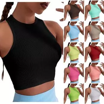 Женский модный полосатый жилет для йоги, быстросохнущий спортивный топ для фитнеса, однотонный жилет для йоги без рукавов, топ L чёрный