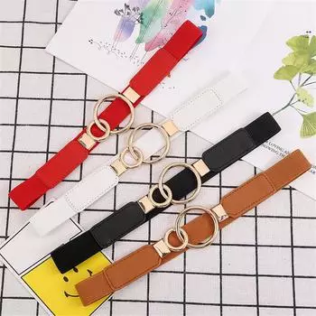 Женский модный поясной ремень, узкий эластичный ремень для платья, тонкая пряжка, кожаный пояс чёрный