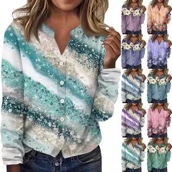 Женский модный повседневный кардиган с v-образным вырезом и цветочным принтом, топ с длинными рукавами S