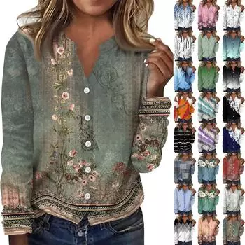 Женский модный повседневный кардиган с v-образным вырезом и цветочным принтом, топ с длинными рукавами L