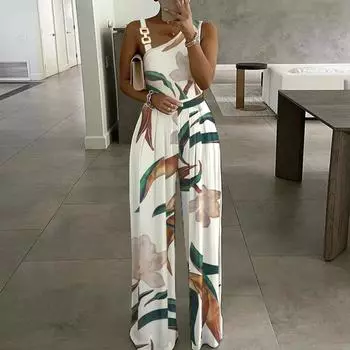 Женский модный повседневный комбинезон без рукавов с высокой талией и принтом One size белый