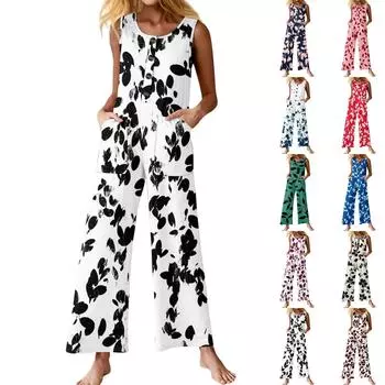 Женский модный повседневный комбинезон без рукавов с пуговицами и цветочным принтом, хлопковый комбинезон с карманами L армия зеленый