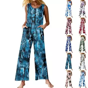 Женский модный повседневный комбинезон без рукавов с пуговицами и цветочным принтом, хлопковый комбинезон с карманами L армия зеленый