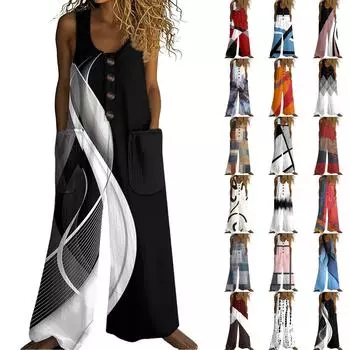 Женский модный повседневный комбинезон на пуговицах с рукавами, ретро-комбинезон из хлопка с цветными блоками и карманами L чёрный