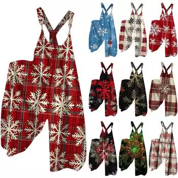 Женский модный повседневный комбинезон с рождественским принтом и широкими бретелями сзади L чёрный