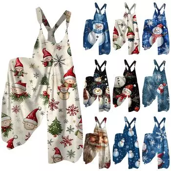 Женский модный повседневный комбинезон с рождественским принтом и широкими бретелями сзади XXL