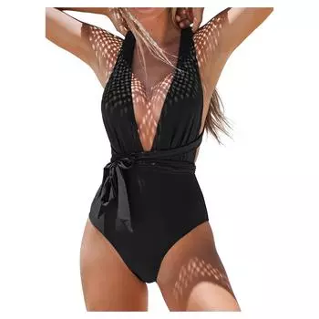 Женский модный повседневный красный цельный купальник с глубоким V-образным вырезом и бретельками L чёрный