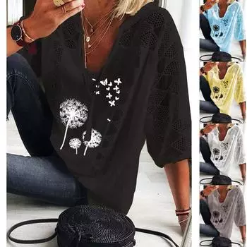 Женский модный повседневный кружевной однотонный топ с U-образным вырезом и рукавами три четверти XXL белый