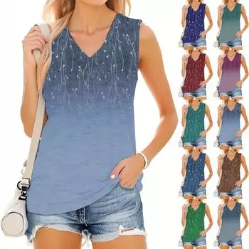 Женский модный повседневный летний жилет с V-образным вырезом и цветочным принтом XXXXL коричневый