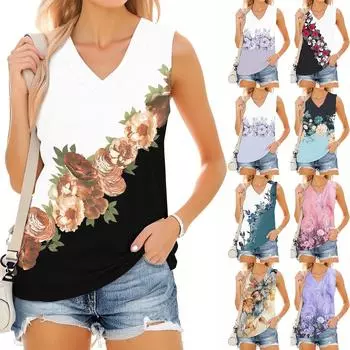 Женский модный повседневный летний жилет с V-образным вырезом и цветочным принтом XL фиолетовый