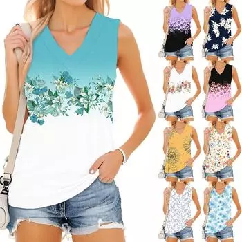 Женский модный повседневный летний жилет с V-образным вырезом и цветочным принтом XXL оранжевый