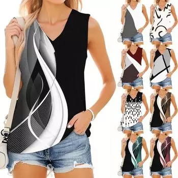 Женский модный повседневный летний жилет с V-образным вырезом и цветочным принтом XXL винный